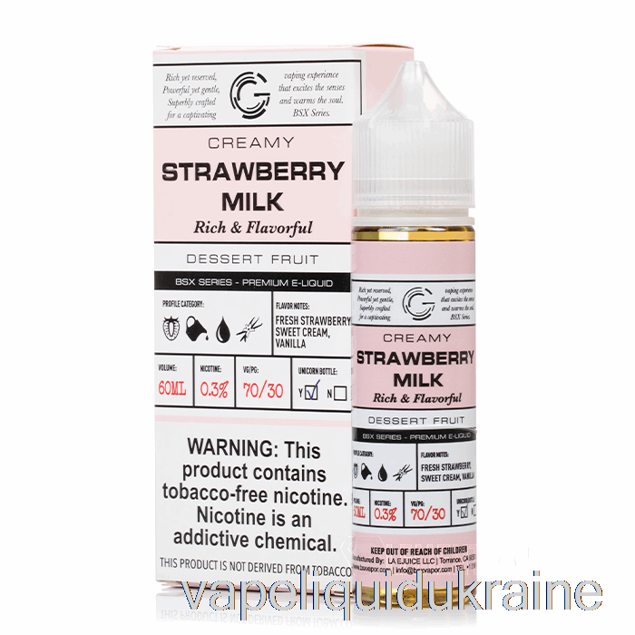 Vape Liquid Ukraine Strawberry Milk - BSX Series - 60mL 0mg